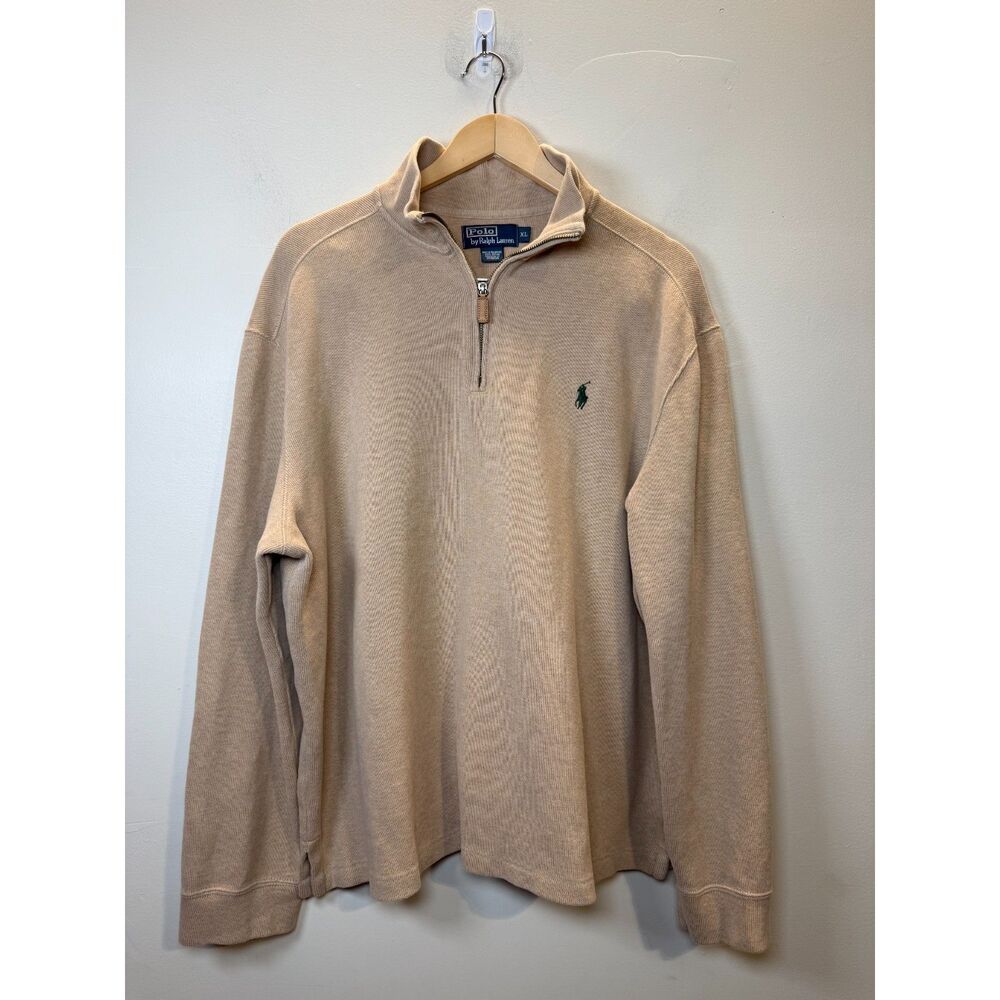 Polo Ralph Lauren Quarter Zip Pullover Sweater Men’s Size XL Beige Logo Vintage